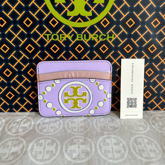Tory Burch T Monogram Contrast Embossed Card Case Lavender New Ivory Purple - Picture 1 of 8